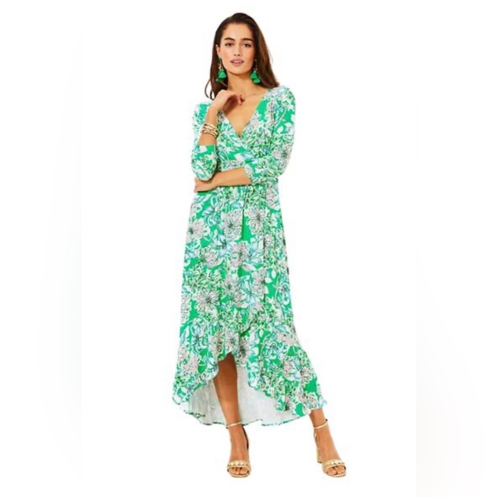 Lilly Pulitzer Vibrant Green and Pink High Low Dress